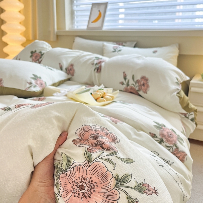 91家纺网 家纺一手货源 找家纺 典雅 2024新款A类小竺棉三件套四件套直播爆款 怡然