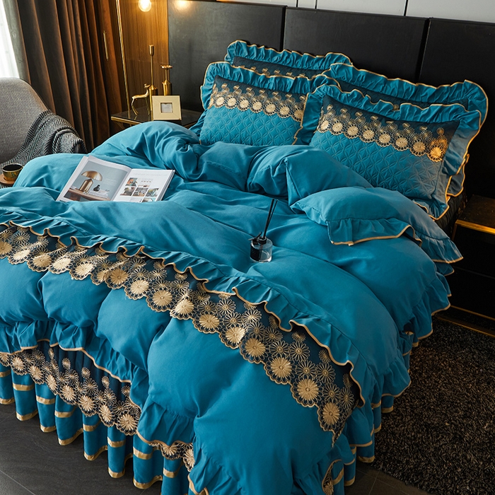 91家纺网 家纺一手货源 找家纺 罗艺轩 2024新款A类蛋白棉夹棉床裙四件套-品味人生 品味人生-宾利兰