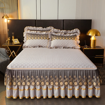 罗艺轩 2024新款A类蛋白棉夹棉床裙-品味人生 品味人生-冰灿银