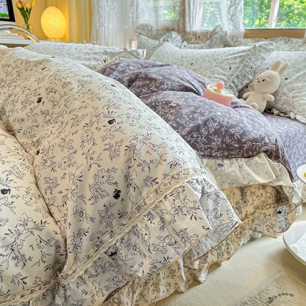 艾唯希家纺 2024新款全棉韩式花边四件套纯棉公主风田园系列莱茵河畔