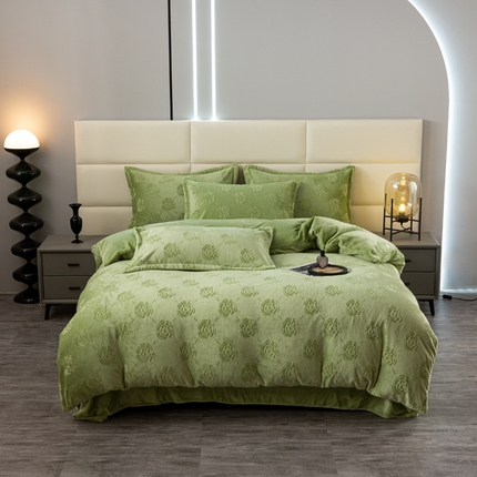 蓝冰家纺 2023新款牛奶绒印花四件套 绿色