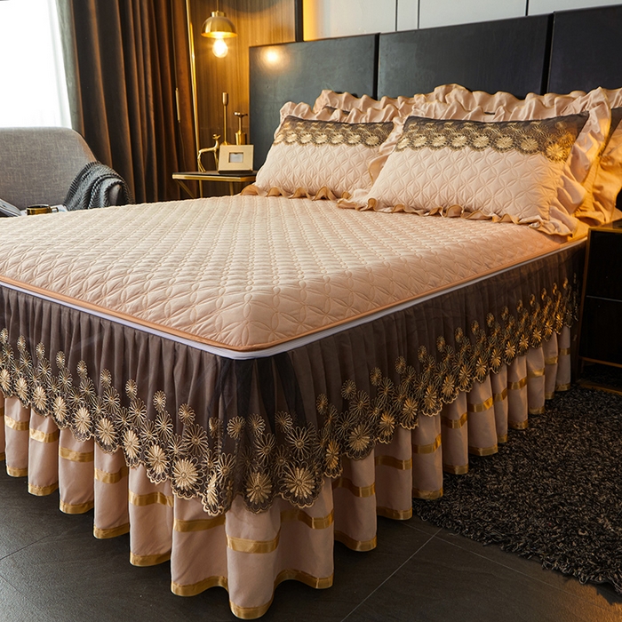 91家纺网 家纺一手货源 找家纺 罗艺轩 2024新款A类蛋白棉夹棉床裙-品味人生 品味人生-香槟