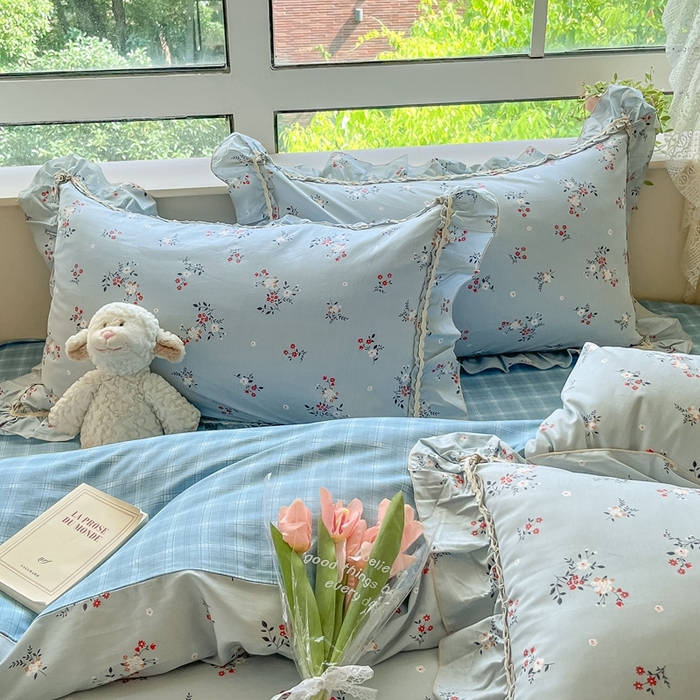 91家纺网 家纺一手货源 找家纺 艾唯希家纺 2024新款全棉韩式花边四件套纯棉公主风田园系列 点点花海