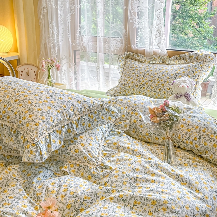 91家纺网 家纺一手货源 找家纺 艾唯希家纺 2024新款全棉韩式花边四件套纯棉公主风田园系列新田园生活