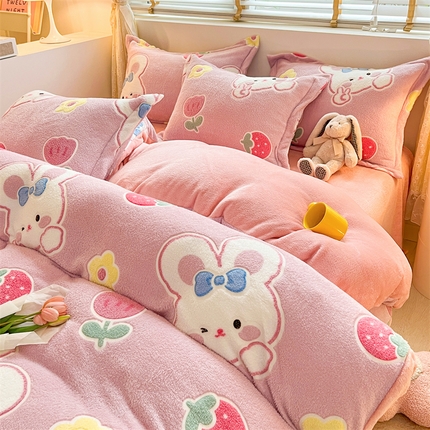 91家纺网 家纺一手货源 找家纺 （总）花伞 2024新款直播立体印花雪花绒卡通加厚保暖四件套