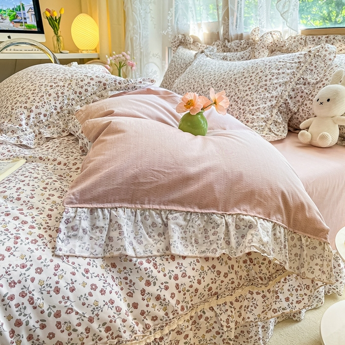 91家纺网 家纺一手货源 找家纺 艾唯希家纺 2024新款全棉韩式花边四件套纯棉公主风田园系列 悠若花园