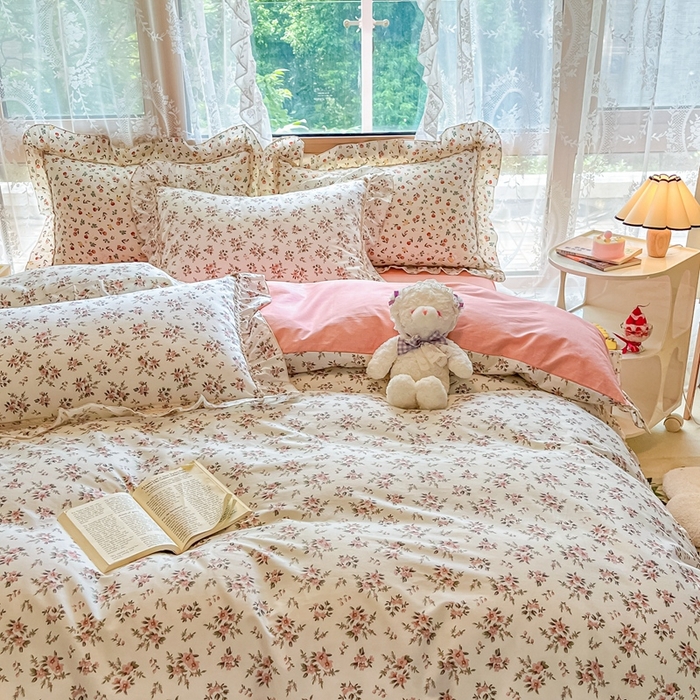 91家纺网 家纺一手货源 找家纺 艾唯希家纺 2024新款全棉韩式花边四件套纯棉公主风田园系列 洛神