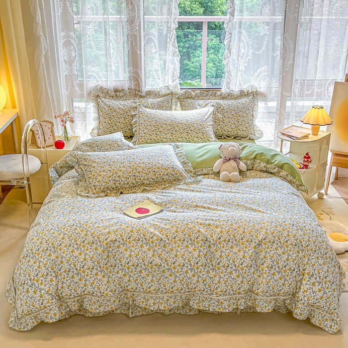 91家纺网 家纺一手货源 找家纺 艾唯希家纺 2024新款全棉韩式花边四件套纯棉公主风田园系列新田园生活