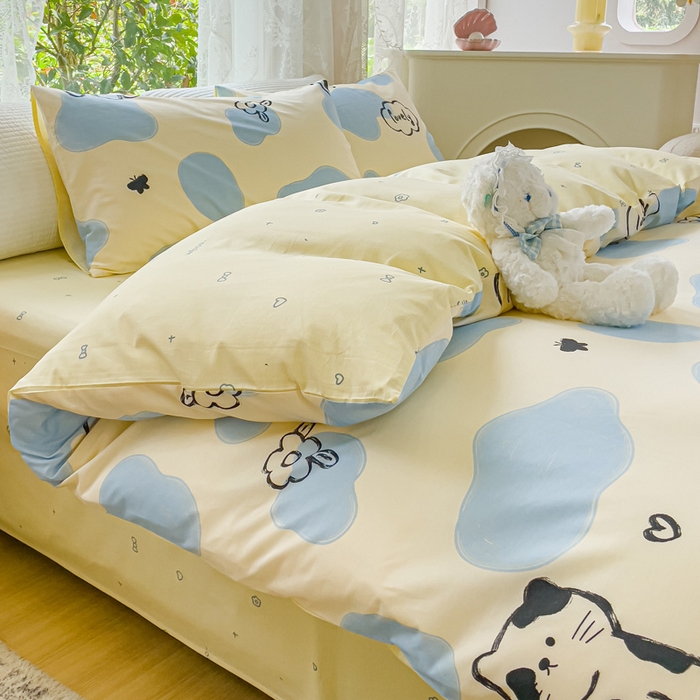 91家纺网 家纺一手货源 找家纺 感遇家纺 2023新款全棉印花四件套 牛奶猫