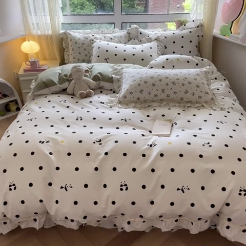 91家纺网 家纺一手货源 找家纺 艾唯希家纺 2024新款全棉韩式花边四件套纯棉公主风田园系列 敦敦熊