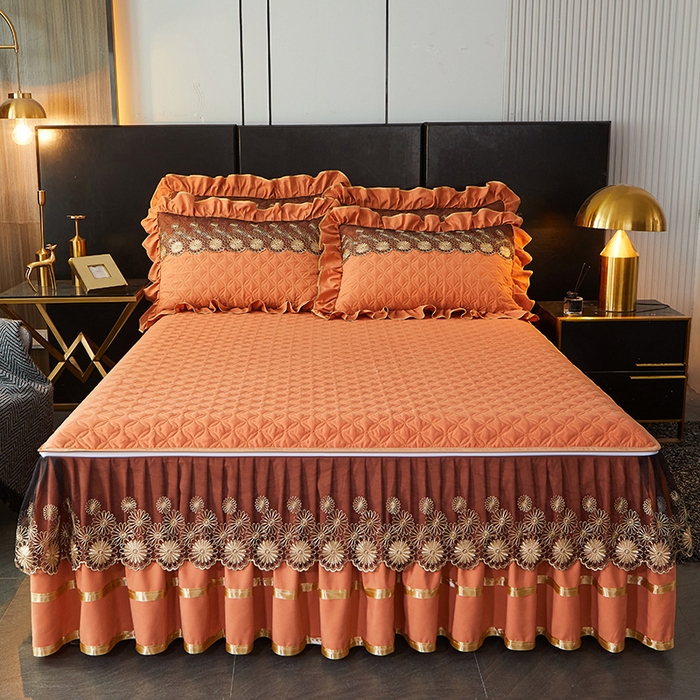 91家纺网 家纺一手货源 找家纺 罗艺轩 2024新款A类蛋白棉夹棉床裙-品味人生 品味人生-爱玛橙