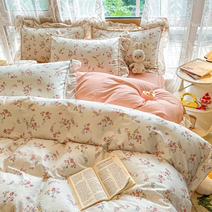 91家纺网 家纺一手货源 找家纺 艾唯希家纺 2024新款全棉韩式花边四件套纯棉公主风田园系列 希雅