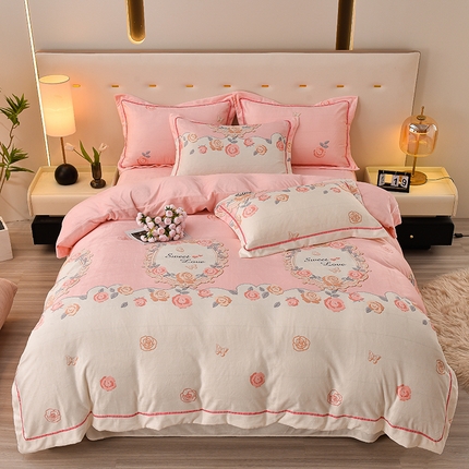 同田家纺 2023新款加厚保暖牛奶绒印花四件套 丽塔