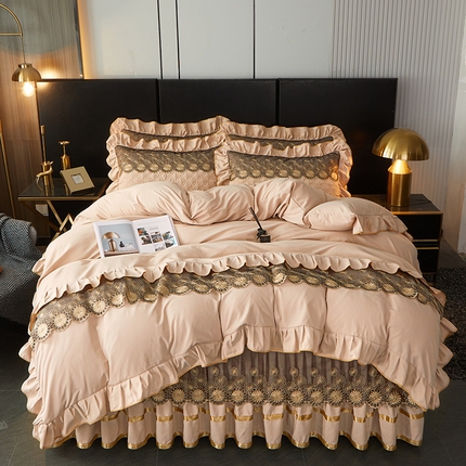 罗艺轩 2024新款A类蛋白棉夹棉床裙四件套-品味人生 品味人生-香槟