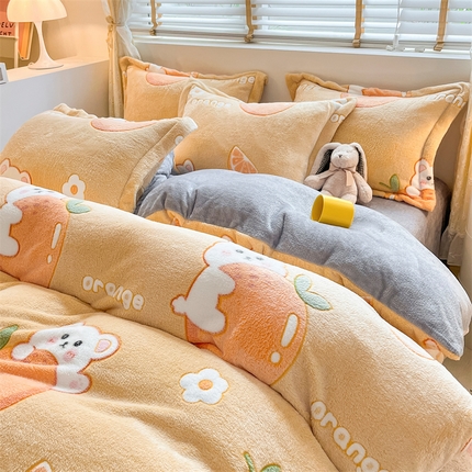 91家纺网 家纺一手货源 找家纺 （总）花伞 2024新款直播立体印花雪花绒卡通加厚保暖四件套