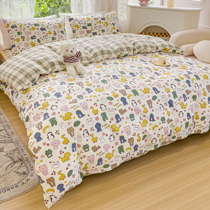 91家纺网 家纺一手货源 找家纺 感遇家纺 2023新款全棉印花四件套 动物园