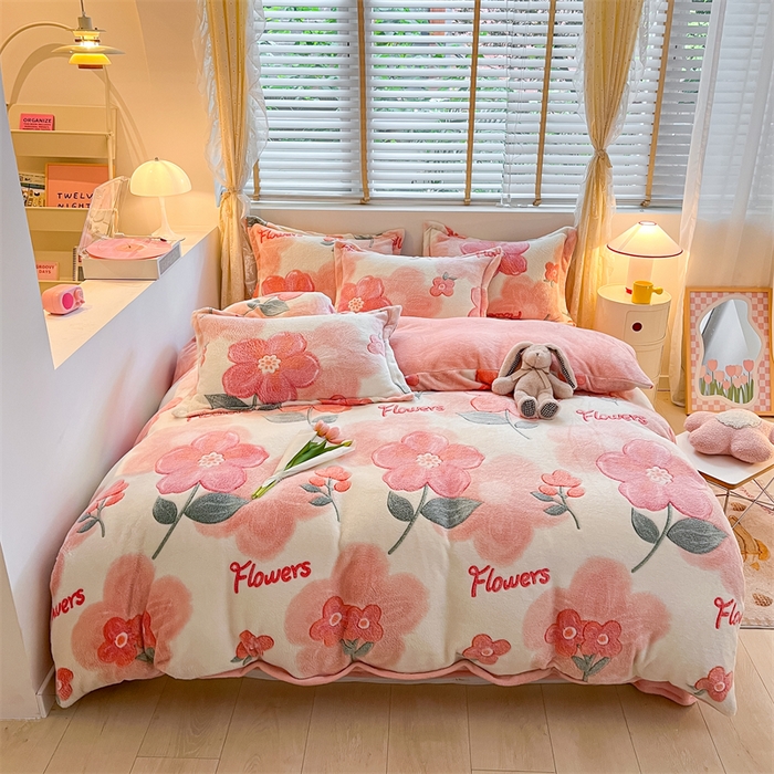 91家纺网 家纺一手货源 找家纺 花伞 2024新款直播立体印花雪花绒卡通加厚保暖四件套 大花生活