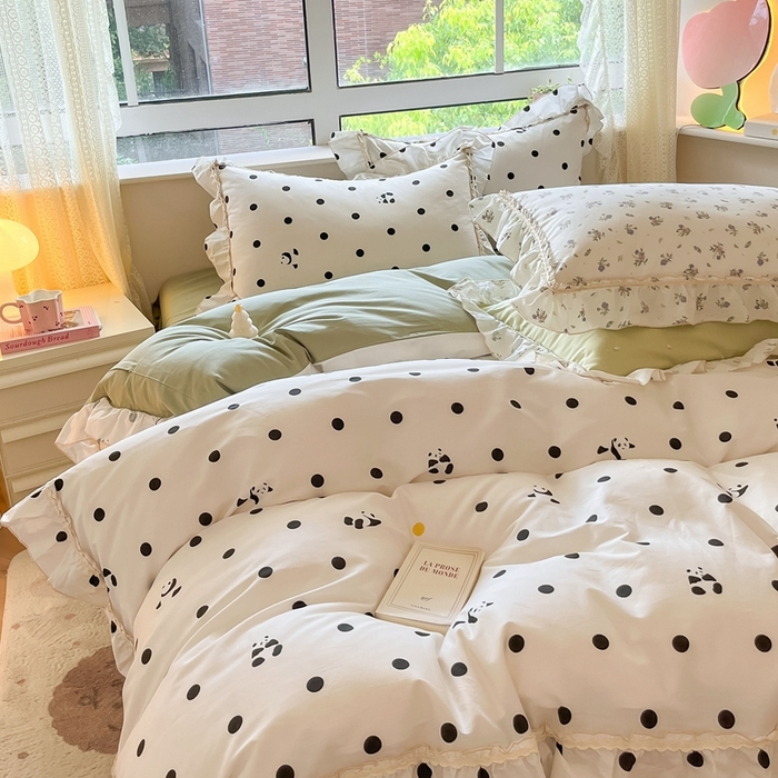 91家纺网 家纺一手货源 找家纺 艾唯希家纺 2024新款全棉韩式花边四件套纯棉公主风田园系列 敦敦熊