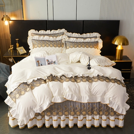 罗艺轩 2024新款A类蛋白棉夹棉床裙四件套-品味人生 品味人生-珍珠白