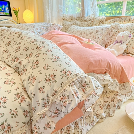 91家纺网 家纺一手货源 找家纺 艾唯希家纺 2024新款全棉韩式花边四件套纯棉公主风田园系列 洛神