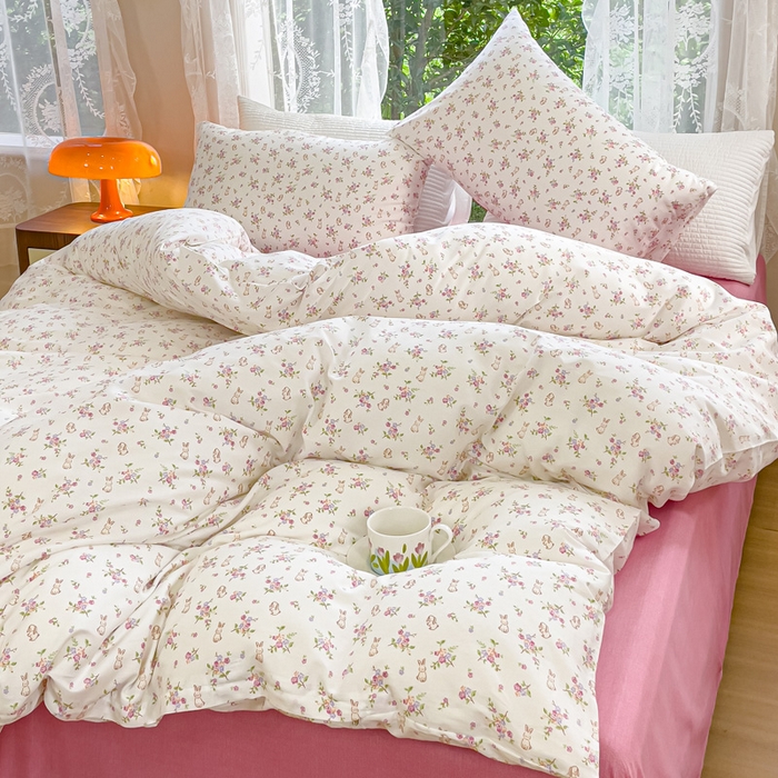 91家纺网 家纺一手货源 找家纺 感遇家纺 2023新款全棉印花四件套 长耳兔