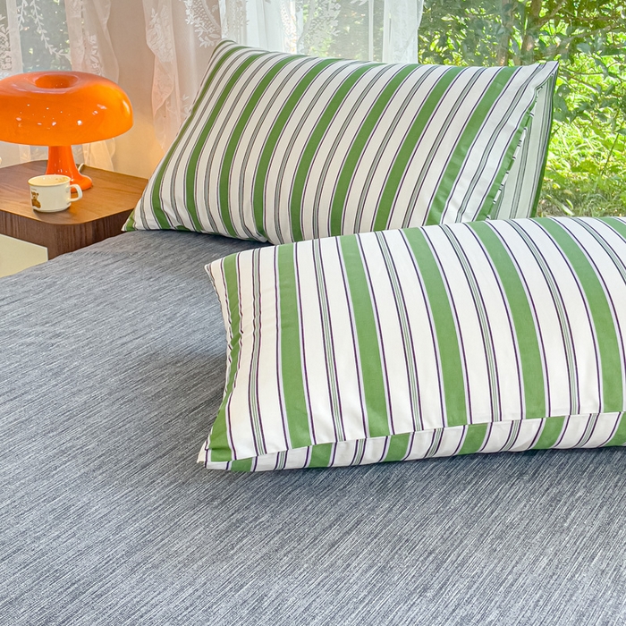 91家纺网 家纺一手货源 找家纺 感遇家纺 2023新款全棉印花四件套 绿条纹