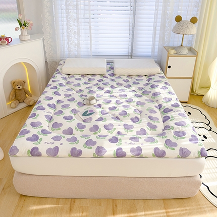 蓝冰家纺 2024新款蓝冰双层纱印花床垫 郁金香紫