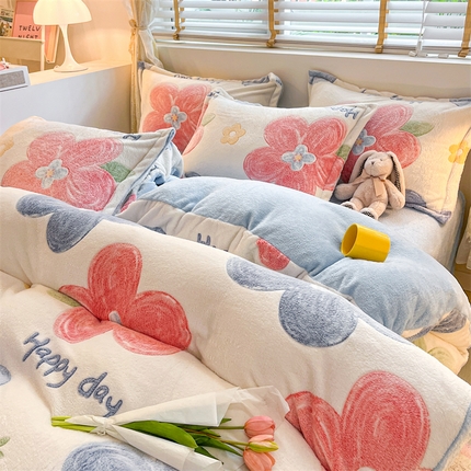 91家纺网 家纺一手货源 找家纺 （总）花伞 2024新款直播立体印花雪花绒卡通加厚保暖四件套