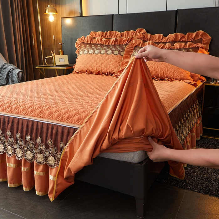 91家纺网 家纺一手货源 找家纺 罗艺轩 2024新款A类蛋白棉夹棉床裙-品味人生 品味人生-爱玛橙