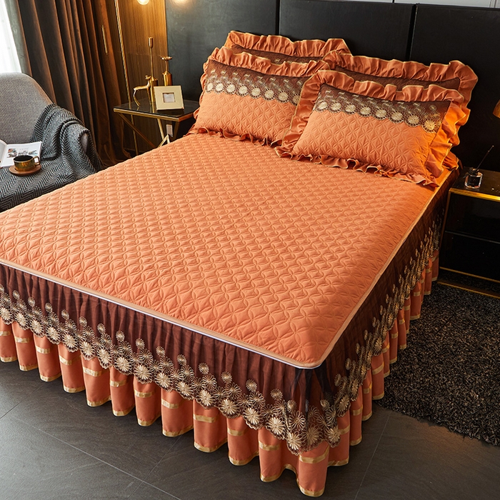 91家纺网 家纺一手货源 找家纺 罗艺轩 2024新款A类蛋白棉夹棉床裙-品味人生 品味人生-爱玛橙