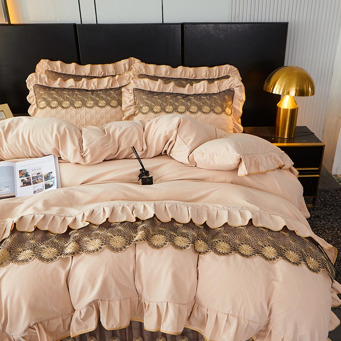 91家纺网 家纺一手货源 找家纺 罗艺轩 2024新款A类蛋白棉夹棉床裙四件套-品味人生 品味人生-香槟