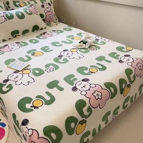 91家纺网 家纺一手货源 找家纺 眠博士 2023新款包边印花床单场景一 床单-快乐汪汪
