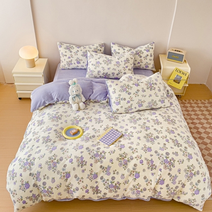 91家纺网 家纺一手货源 找家纺 木堇 2023新款印花牛奶绒四件套 紫薇