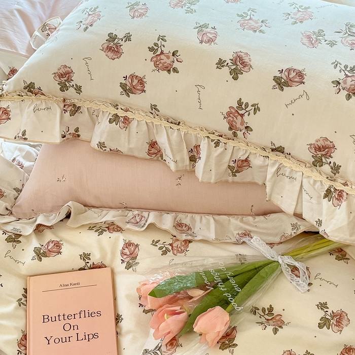 91家纺网 家纺一手货源 找家纺 艾唯希家纺 2024新款全棉韩式花边四件套纯棉公主风田园系列 伊梦