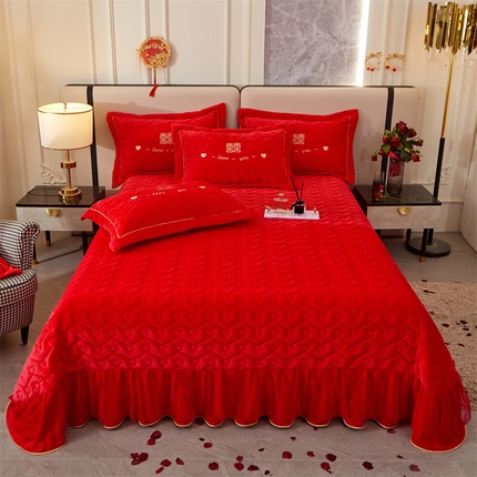 宜凡家纺 2023秋冬新品婴儿绒婚庆床盖三件套 爱意永恒