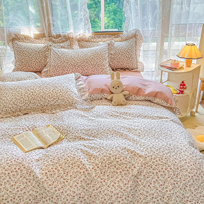 91家纺网 家纺一手货源 找家纺 艾唯希家纺 2024新款全棉韩式花边四件套纯棉公主风田园系列 悠若花园