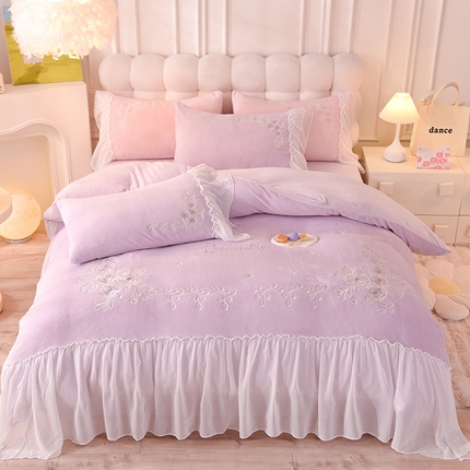 91家纺网 家纺一手货源 找家纺 （总）迪欧芙 2023新款牛奶绒工艺款四件套-花恋