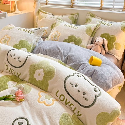 91家纺网 家纺一手货源 找家纺 （总）花伞 2024新款直播立体印花雪花绒卡通加厚保暖四件套