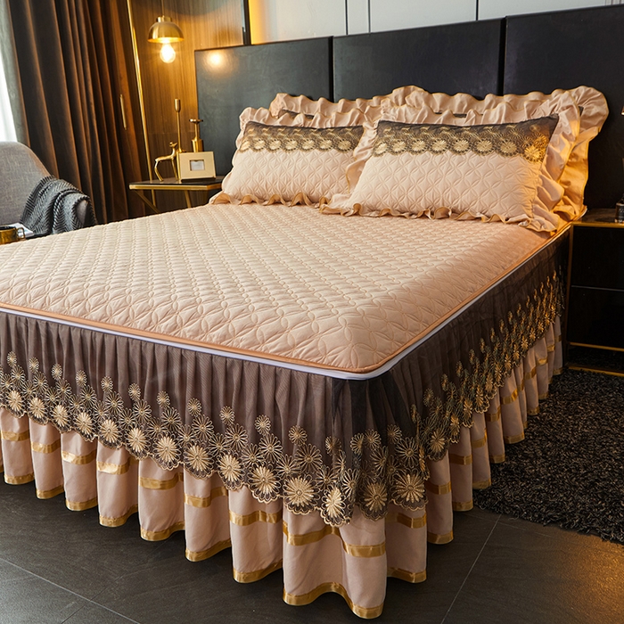 91家纺网 家纺一手货源 找家纺 罗艺轩 2024新款A类蛋白棉夹棉床裙-品味人生 品味人生-香槟