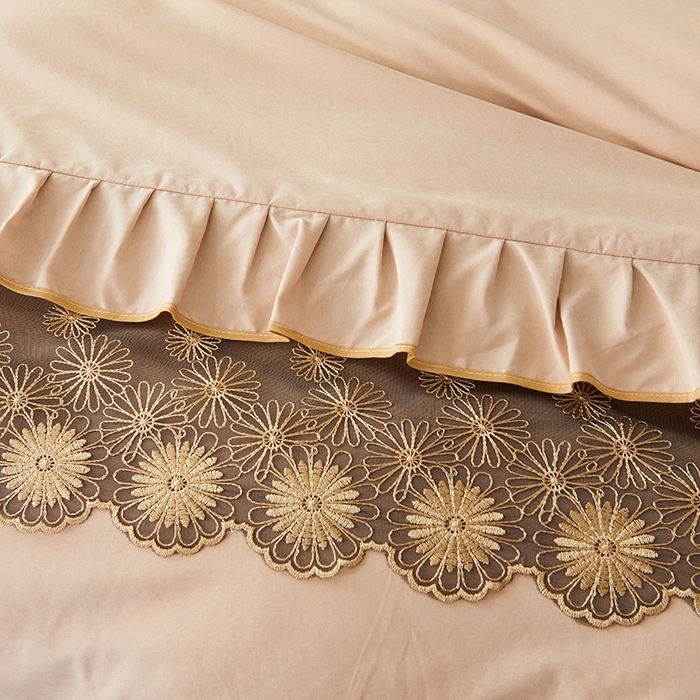 91家纺网 家纺一手货源 找家纺 罗艺轩 2024新款A类蛋白棉夹棉床裙四件套-品味人生 品味人生-香槟