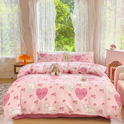 感遇家纺 2023新款全棉印花四件套 玫瑰猫