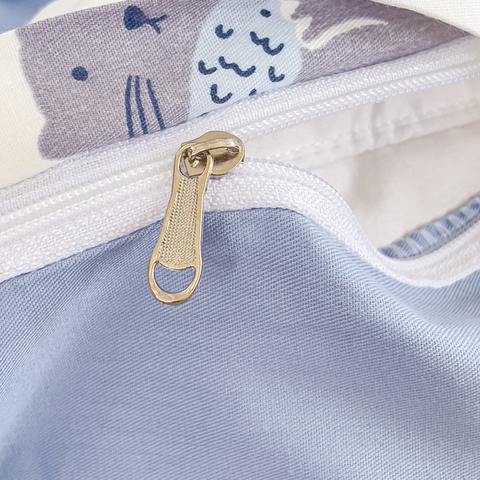 91家纺网 家纺一手货源 找家纺 感遇家纺 2023新款全棉印花四件套 小鲸鱼