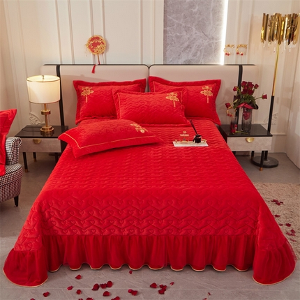 宜凡家纺 2023秋冬新品婴儿绒婚庆床盖三件套 浪漫喜事