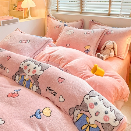 91家纺网 家纺一手货源 找家纺 （总）花伞 2024新款直播立体印花雪花绒卡通加厚保暖四件套