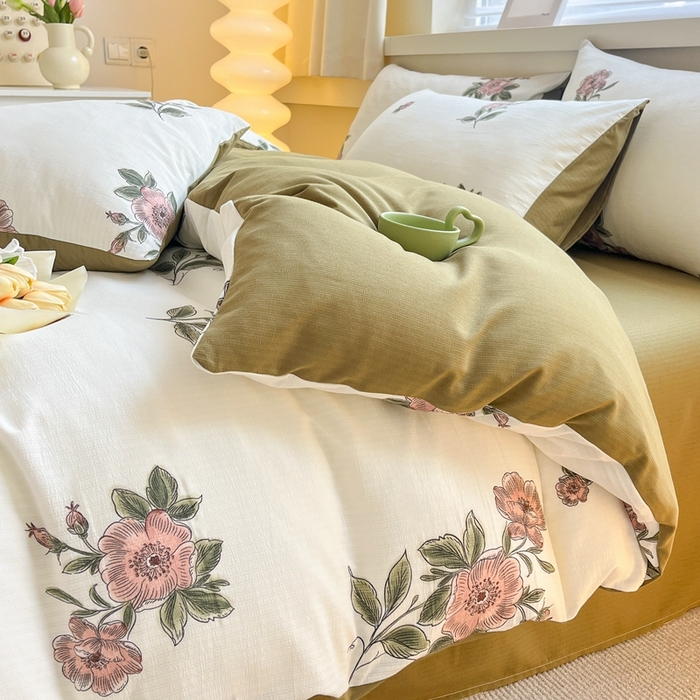 91家纺网 家纺一手货源 找家纺 典雅 2024新款A类小竺棉三件套四件套直播爆款 怡然