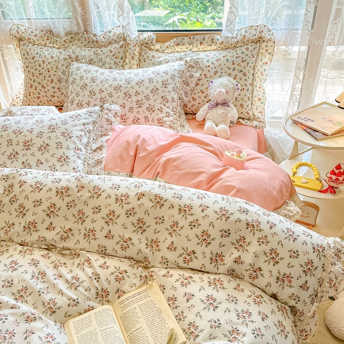 91家纺网 家纺一手货源 找家纺 艾唯希家纺 2024新款全棉韩式花边四件套纯棉公主风田园系列 洛神