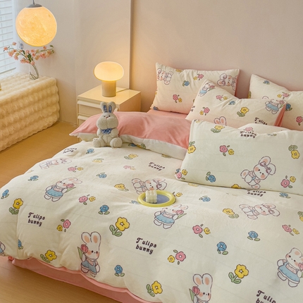 木堇 2023新款牛奶绒印花单被套 花朵兔兔
