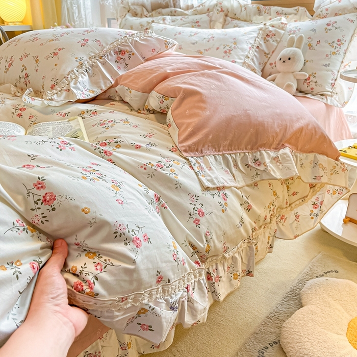 91家纺网 家纺一手货源 找家纺 艾唯希家纺 2024新款全棉韩式花边四件套纯棉公主风田园系列 希雅