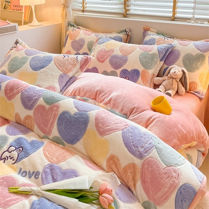 91家纺网 家纺一手货源 找家纺 （总）花伞 2024新款直播立体印花雪花绒卡通加厚保暖四件套