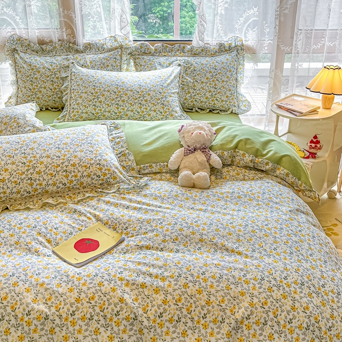 91家纺网 家纺一手货源 找家纺 艾唯希家纺 2024新款全棉韩式花边四件套纯棉公主风田园系列新田园生活